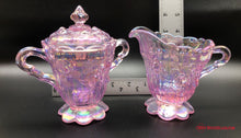 Load image into Gallery viewer, Fenton Cabbage Rose Pink Iridescent Sugar &amp; Creamer
