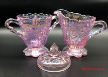 Load image into Gallery viewer, Fenton Cabbage Rose Pink Iridescent Sugar &amp; Creamer
