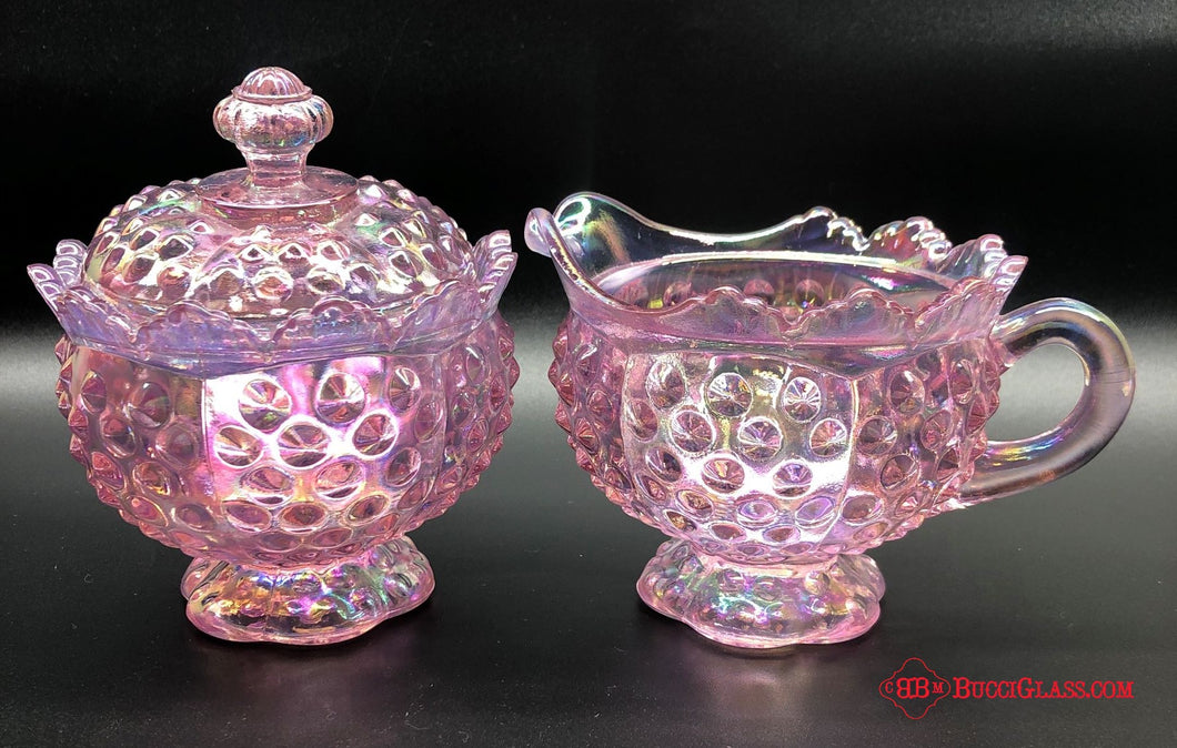 Fenton Hobnail Pink Creamer & Sugar