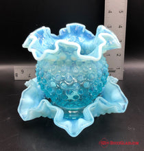 Load image into Gallery viewer, Fenton Blue Hobnail Ruffled Edge Vase and Dish
